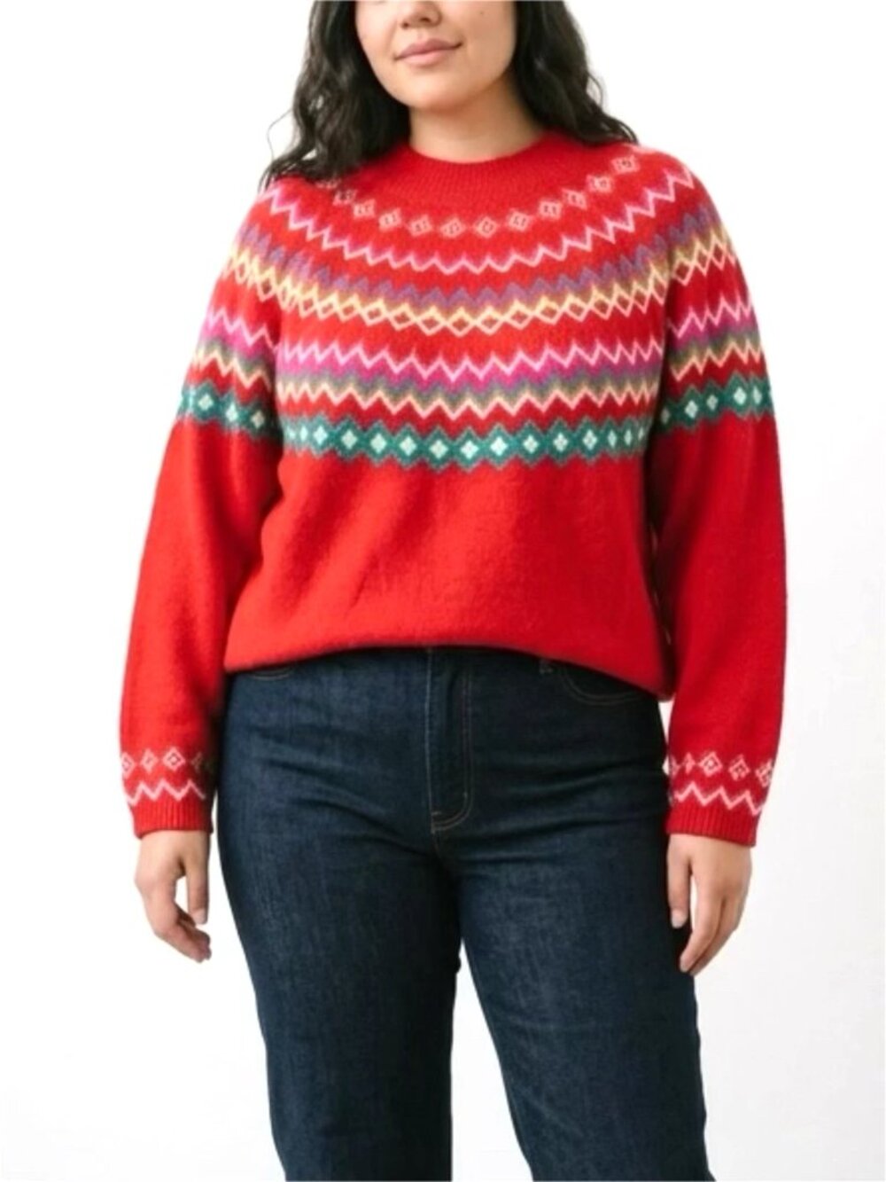 Croft & Barrow Red Fair Isle Crew Neck Pullover Sweater Size 5X Holiday Festive
